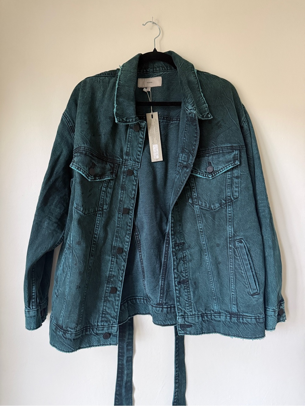 NWT Hudson Jeans Teal Washed Denim Wrap Jacket Size: S